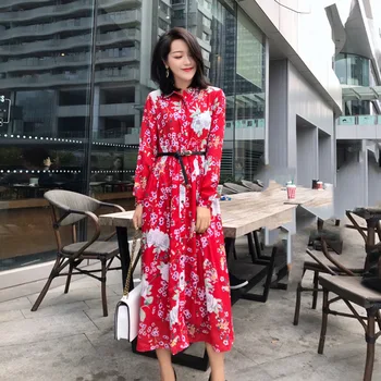 2019 Spring and Summer Women's Show the Same Fashion Lapel Printing Single-Breasted Waist Big Long Sleeve Long Dresses
2019 Spring and Summer Women's Show the Same Fashion Lapel Printing Single-Breasted Waist Big Long Sleeve Long Dresses