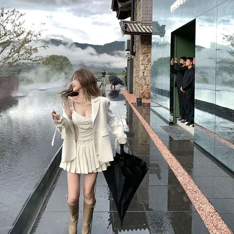 2 Piece Dress Sets Blazer Outwears+Pleated Sling Sexy Dress Japanese Small Fresh Solid Color Fashion Suit Autumn Mini Dress Set
2 Piece Dress Sets Blazer Outwears+Pleated Sling Sexy Dress Japanese Small Fresh Solid Color Fashion Suit Autumn Mini Dress Set