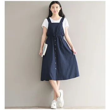 2020 Spring Summer Women Sleeveless Vintage Dress Navy Blue Cotton Linen Casual Loose Vestidos Spaghetti Strap Female Dress 2XL
2020 Spring Summer Women Sleeveless Vintage Dress Navy Blue Cotton Linen Casual Loose Vestidos Spaghetti Strap Female Dress 2XL