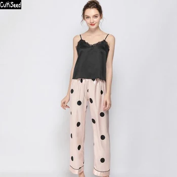 Cultiseed Women Summer Pajamas Female Fashion Sexy V neck Lace Top+Dot Long Pant 2pc Sleepwear Home Clothes Set Ladies Nightgown
Cultiseed Women Summer Pajamas Female Fashion Sexy V neck Lace Top+Dot Long Pant 2pc Sleepwear Home Clothes Set Ladies Nightgown