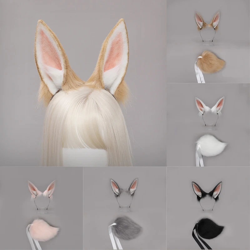 1Set Hair Hoop Rabbit Ears Plush Bunny Tail Headpiece Decoration Cosplay Furry Lolita Halloween Costume Party |