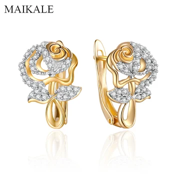 MAIKALE Rose Flower Cubic Zirconia Stud Earrings Gold Color Shiny CZ Crystal Earrings for Women Fine Jewelry Wedding Party Gifts
MAIKALE Rose Flower Cubic Zirconia Stud Earrings Gold Color Shiny CZ Crystal Earrings for Women Fine Jewelry Wedding Party Gifts