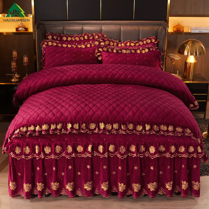 Wine Red Bedding Sets Magic Velvet Flannel Fleece Four Leaf Clover Warm Winter Thickening Bed Skirt Pillowcase Duvet Cover
Wine Red Bedding Sets Magic Velvet Flannel Fleece Four Leaf Clover Warm Winter Thickening Bed Skirt Pillowcase Duvet Cover