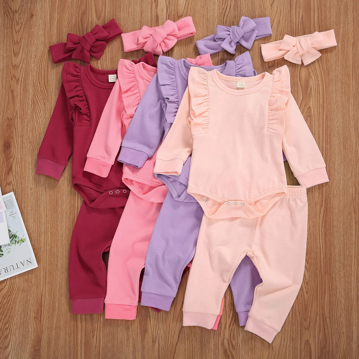 Infant Newborn Baby Girls Fall Spring Casual 3Pcs Outfit Set Ruffled Long Sleeve Solid Color Romper Top+Pants+Bow Headband Set
Infant Newborn Baby Girls Fall Spring Casual 3Pcs Outfit Set Ruffled Long Sleeve Solid Color Romper Top+Pants+Bow Headband Set