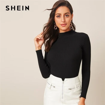 SHEIN Solid Stand Collar Ribbed Knit Autumn Casual Sweater Women Tops 2019 Winter Long Sleeve Form Fitted Ladies Basic Sweaters 
SHEIN Solid Stand Collar Ribbed Knit Autumn Casual Sweater Women Tops 2019 Winter Long Sleeve Form Fitted Ladies Basic Sweaters