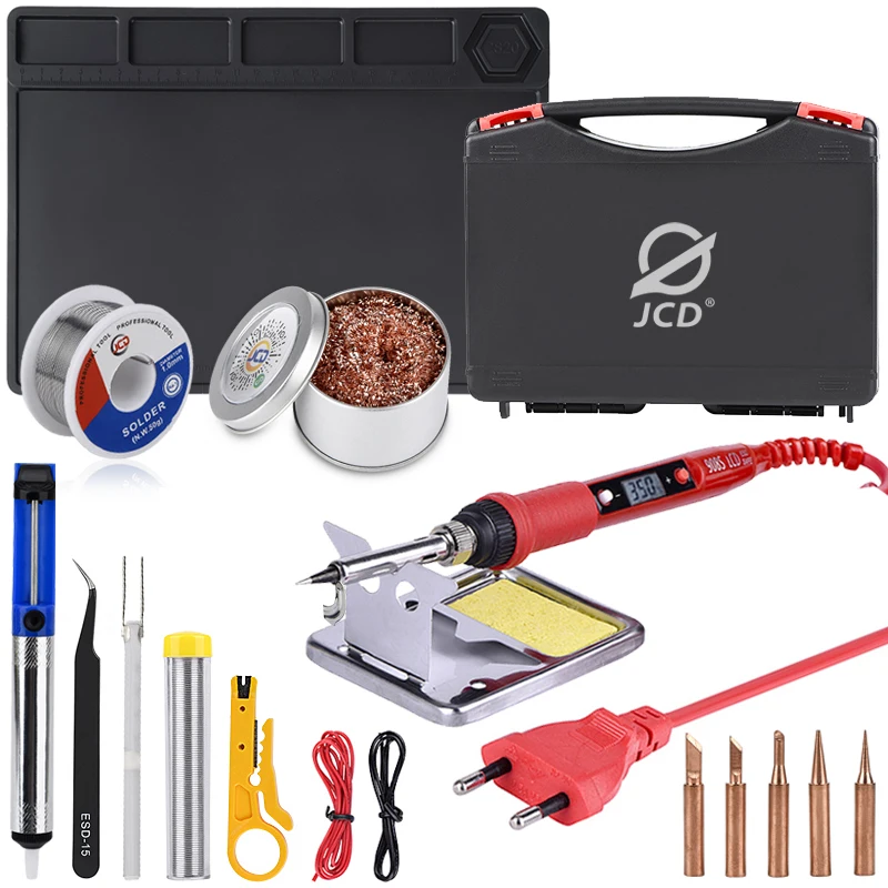 JCD 220V 80W soldering iron Plastic box set temperature adjustable Welding rework tools kit with ESD Heat Insulation Working Mat
JCD 220V 80W soldering iron Plastic box set temperature adjustable Welding rework tools kit with ESD Heat Insulation Working Mat