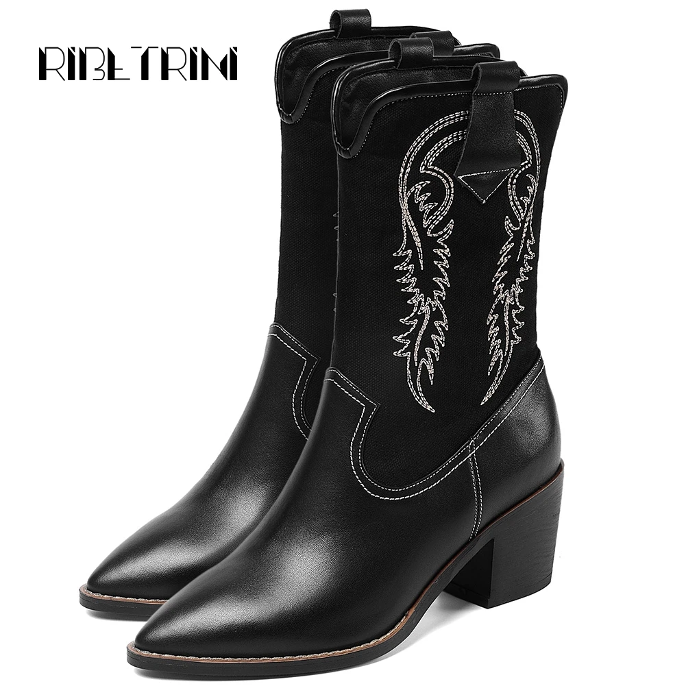 RIBETRINI Genuine Leather Chelsea Boots For Women 2019 Embossed Cloth Shaft Autumn Winter Shoes Woman Chunky Heels Boots 
RIBETRINI Genuine Leather Chelsea Boots For Women 2019 Embossed Cloth Shaft Autumn Winter Shoes Woman Chunky Heels Boots