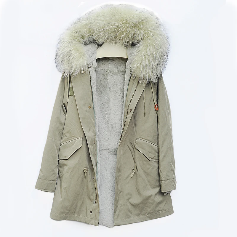 

CX-G-P-07A Women Parka Real Rex Rabbit Lining Big Raccoon Fur Collar Hooded Winter Parka Coat