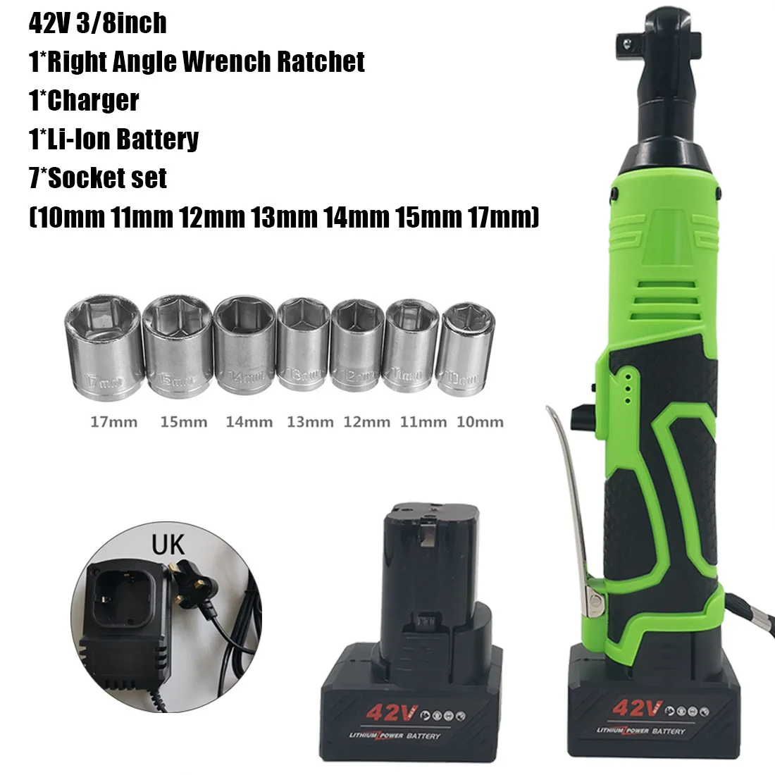 42V 3/8inch Electric Cordless Ratchet Wrench Drill Screwdriver W/ Battery Sockets Right Angle Power Tools Car Repair
42V 3/8inch Electric Cordless Ratchet Wrench Drill Screwdriver W/ Battery Sockets Right Angle Power Tools Car Repair