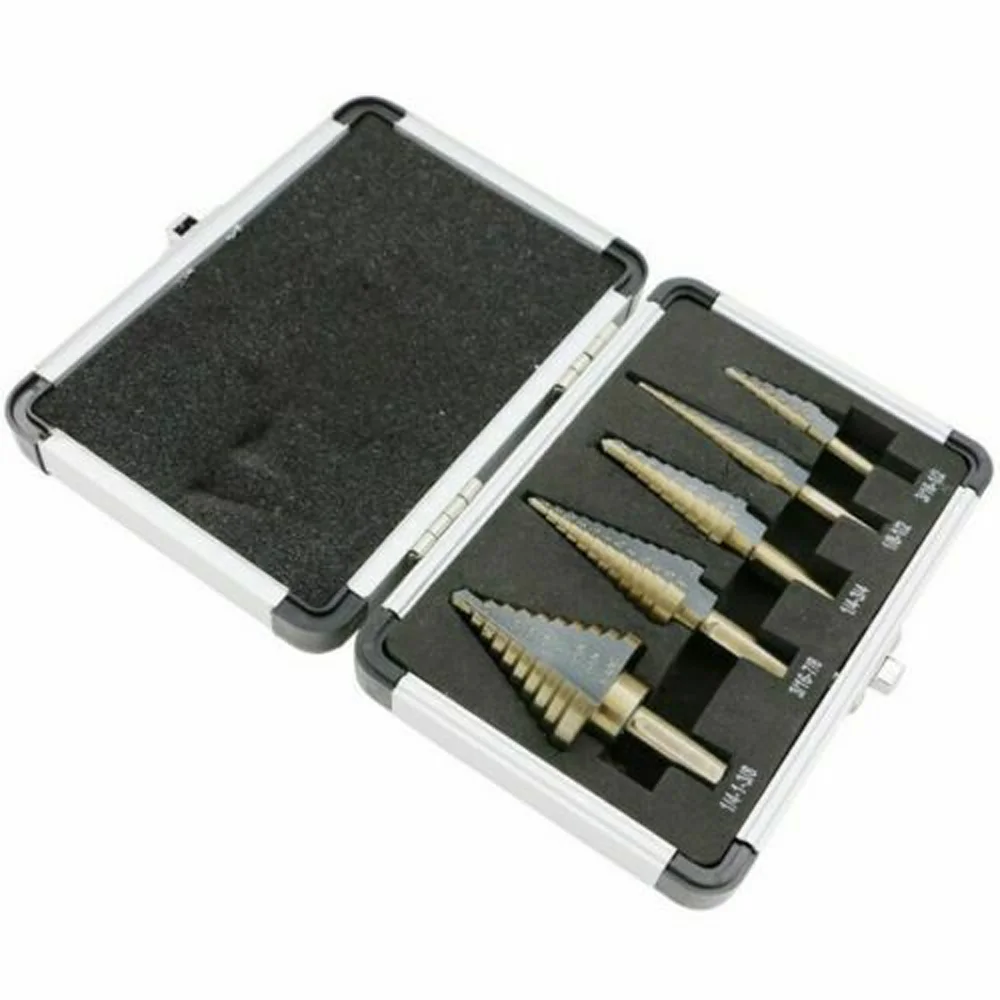 5x Drill Bit HSS Step Cone Hole Saw Metal Sheet Cutter Aluminum Case Storage Set
5x Drill Bit HSS Step Cone Hole Saw Metal Sheet Cutter Aluminum Case Storage Set