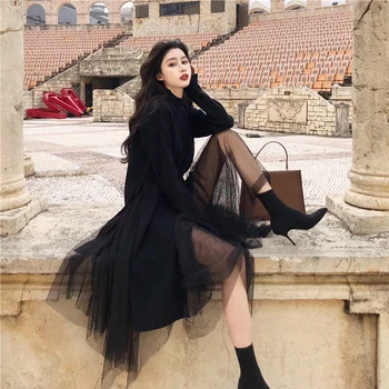 2020 Spring Autumn Black 2 Piece Set Women Split Turtleneck Long Sweater Female+Irregular Mesh TuTu Skirt Korean Skirt Set
2020 Spring Autumn Black 2 Piece Set Women Split Turtleneck Long Sweater Female+Irregular Mesh TuTu Skirt Korean Skirt Set