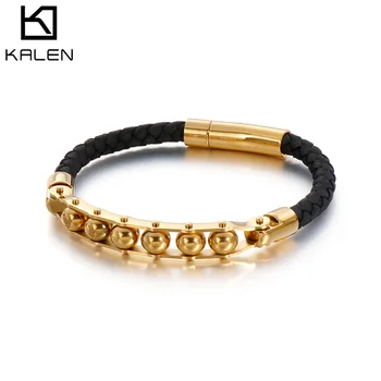 KALEN Vintage Men Bracelets 215MM Stainless Steel Beads Cowhide Leather Bangles Bracelets For Men Spring Clasp Esposas Jewelry
KALEN Vintage Men Bracelets 215MM Stainless Steel Beads Cowhide Leather Bangles Bracelets For Men Spring Clasp Esposas Jewelry