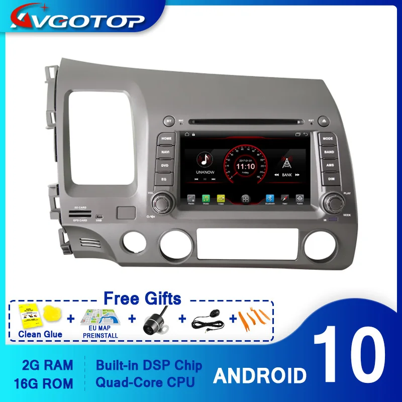 Автомагнитола AVGOTOP DVD-плеер на Android 10 WINCE Bluetooth GPS 2 Гб ОЗУ 16 ПЗУ MP3 MP4 Wi-Fi