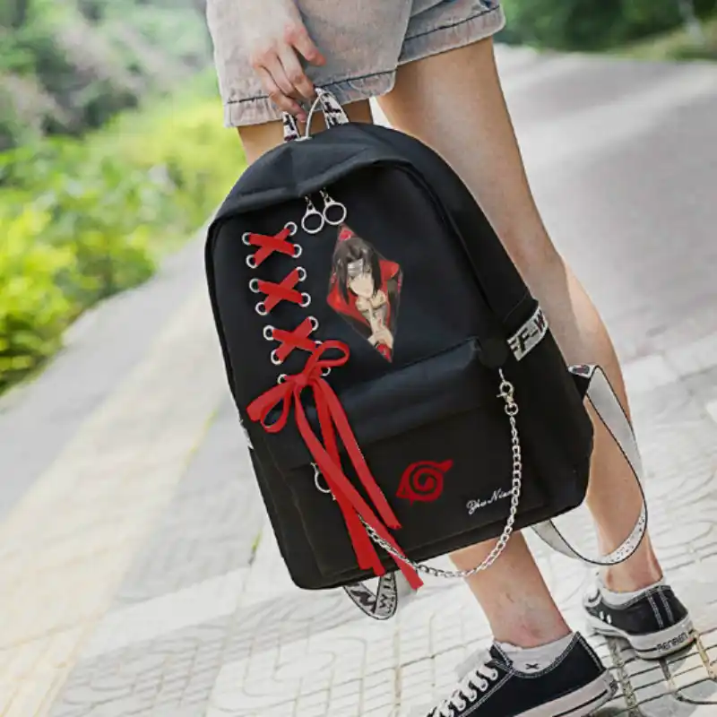 アニメナルト漫画のキャンバスのバックパック十代暁イタチ万華鏡学校デイパック大容量ショルダーバッグ Mochila バックパック Gooum