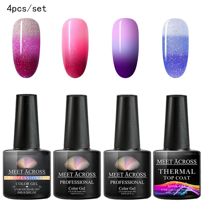 MEET ACROSS 4 Pcs Thermal Nail Gel Polish Set 7ml 3-layers Temperature Color Changing Soak Off UV LED Gel Varnish
MEET ACROSS 4 Pcs Thermal Nail Gel Polish Set 7ml 3-layers Temperature Color Changing Soak Off UV LED Gel Varnish