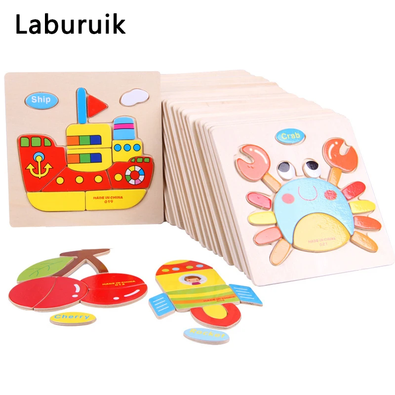 Лабуруик Детские игрушки Деревянный 3d пазл мультяшный животный интеллект Дети