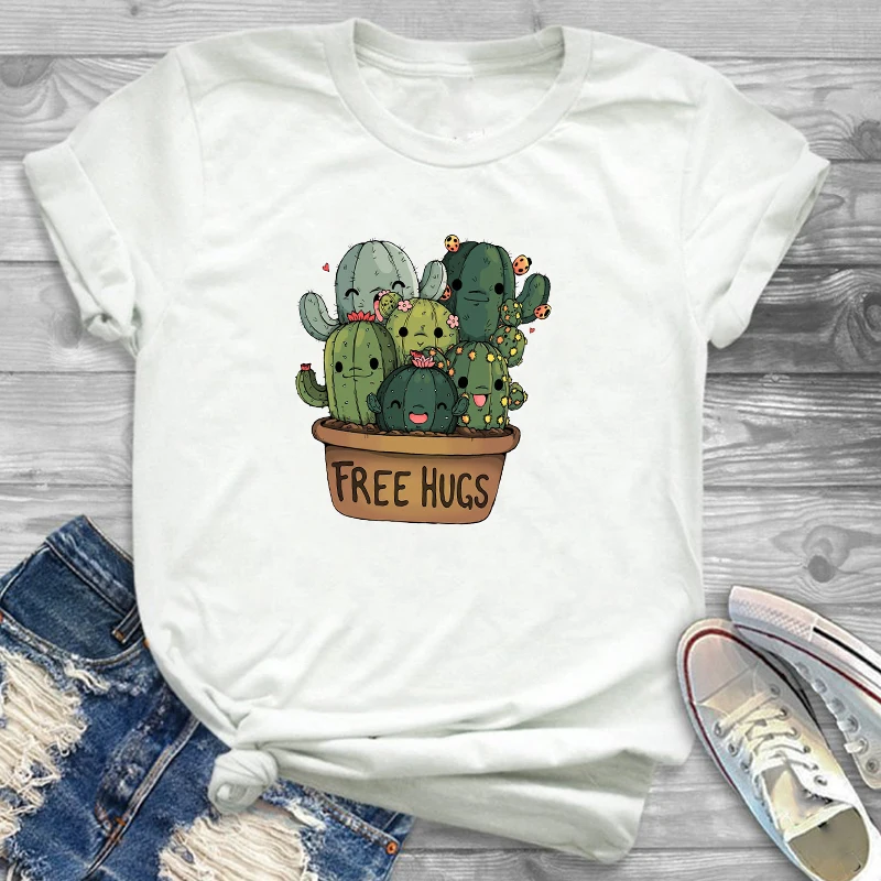 Женская модная свободная футболка с принтом растений кактуса женская