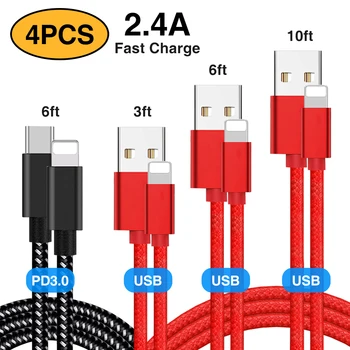 4Pcs/set 1.8m PD3.0 2.4A 18W Fast Charging Cable Type C to Lightning, 1m,1.8m,3m Cable USB to Lightning For iPhone iPad iPod
4Pcs/set 1.8m PD3.0 2.4A 18W Fast Charging Cable Type C to Lightning, 1m,1.8m,3m Cable USB to Lightning For iPhone iPad iPod