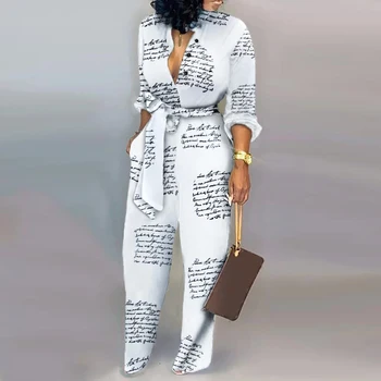 Womens V Neck Letter Printed Long Sleeves Spring Belted Overall Fashion Office Ladies Rompers D30
Womens V Neck Letter Printed Long Sleeves Spring Belted Overall Fashion Office Ladies Rompers D30