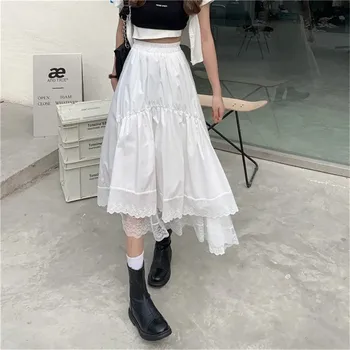A Saia de Tule Multicamadas Que Vai Fazer Você Brilhar 10 Vintage Black Gothic Y2K Long Skirt Autumn Lace Stitching Irregular Pleated Skirt Women White Korean Solid Hip Hop Streetwear
