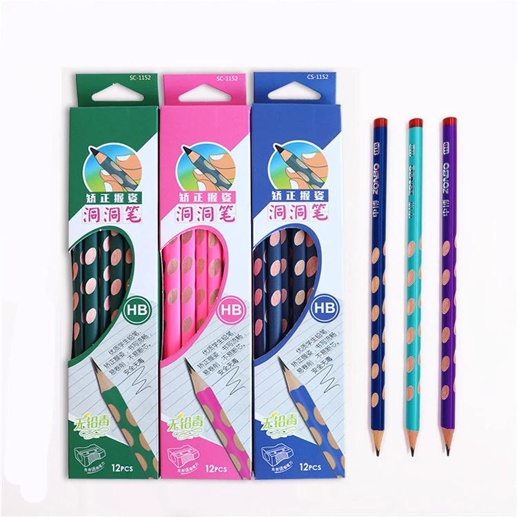 12pcs/set Hole pencil students non-toxic HB pencil set triangle pole children's corrective grip writing pen sketch pen
12pcs/set Hole pencil students non-toxic HB pencil set triangle pole children's corrective grip writing pen sketch pen