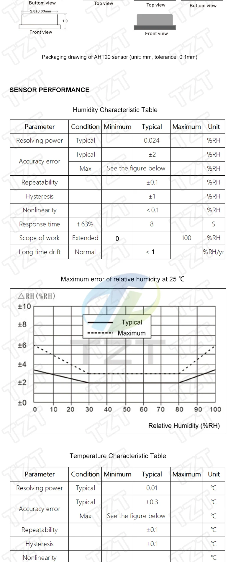 AHT20 I2C temperature and humidity sensor module high-precision humidity sensor probe DHT11 AHT10 upgraded version for arduino