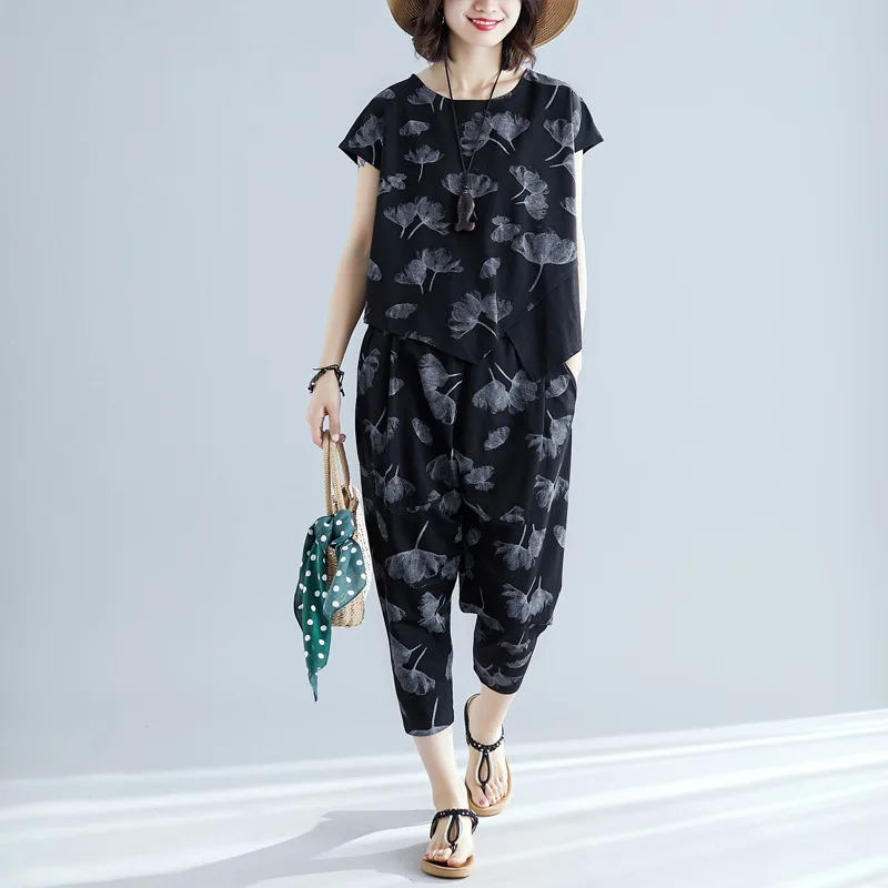 2019 Summer New Style Retro Large Size Dress Loose-Fit Printed Shirt Short Sleeve T-shirt And Capri Harem Pants WOMEN'S Suit
2019 Summer New Style Retro Large Size Dress Loose-Fit Printed Shirt Short Sleeve T-shirt And Capri Harem Pants WOMEN'S Suit