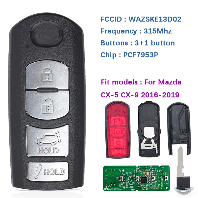CN026045, вторичный рынок, умный ключ с 4 кнопками, 315 МГц, для Mazda CX-5 2016-2019, FCCID, Φ 49, чип WAZSKE13D02 01
CN026045, вторичный рынок, умный ключ с 4 кнопками, 315 МГц, для Mazda CX-5 2016-2019, FCCID, Φ 49, чип WAZSKE13D02 01