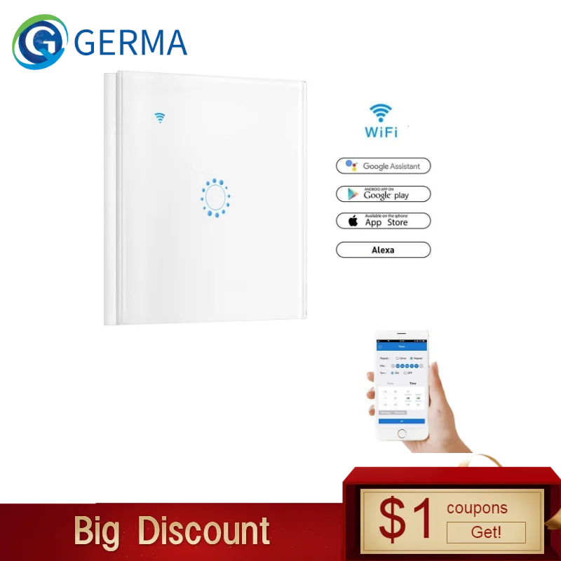 GERMA EU Smart Wifi Touch light Switch RF433mhz Remote Smart Home Controller Works with Alexa Google Home
GERMA EU Smart Wifi Touch light Switch RF433mhz Remote Smart Home Controller Works with Alexa Google Home