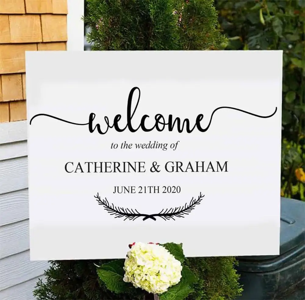 Welcome To The Wedding Quote Decal Custom Bride And Groom Name Date Sticker Vinyl Decor Wedding Sign Removable Mural WL233
Welcome To The Wedding Quote Decal Custom Bride And Groom Name Date Sticker Vinyl Decor Wedding Sign Removable Mural WL233