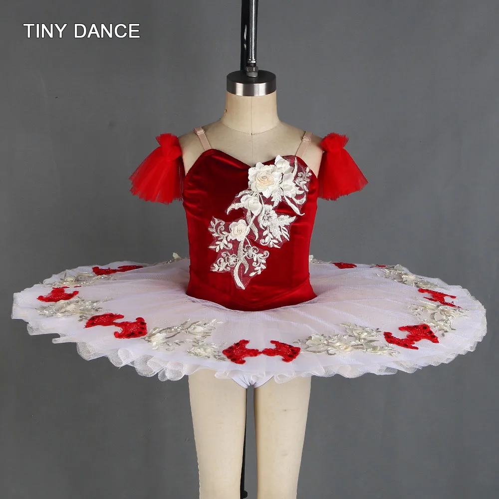 

Adult Girls Professional Ballet Dance Tutus Red Velvet Bodice with White 7 Layers Stiff Tulle Pancake Tutu Skirt Costume BLL425