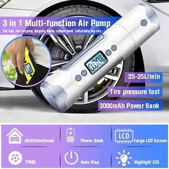 3 in1 Portable Air compressor 35L/min 150 PSI tire inflator for car motor bicycle Tire Pump with tire Gauge LED Light power bank
3 in1 Portable Air compressor 35L/min 150 PSI tire inflator for car motor bicycle Tire Pump with tire Gauge LED Light power bank