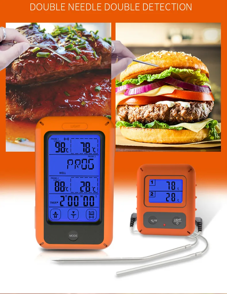 Remote Wireless Touch Screen Food Thermometer Dual Probe Digital Kitchen Oven Cooking Meat BBQ Grill Thermometers
Remote Wireless Touch Screen Food Thermometer Dual Probe Digital Kitchen Oven Cooking Meat BBQ Grill Thermometers