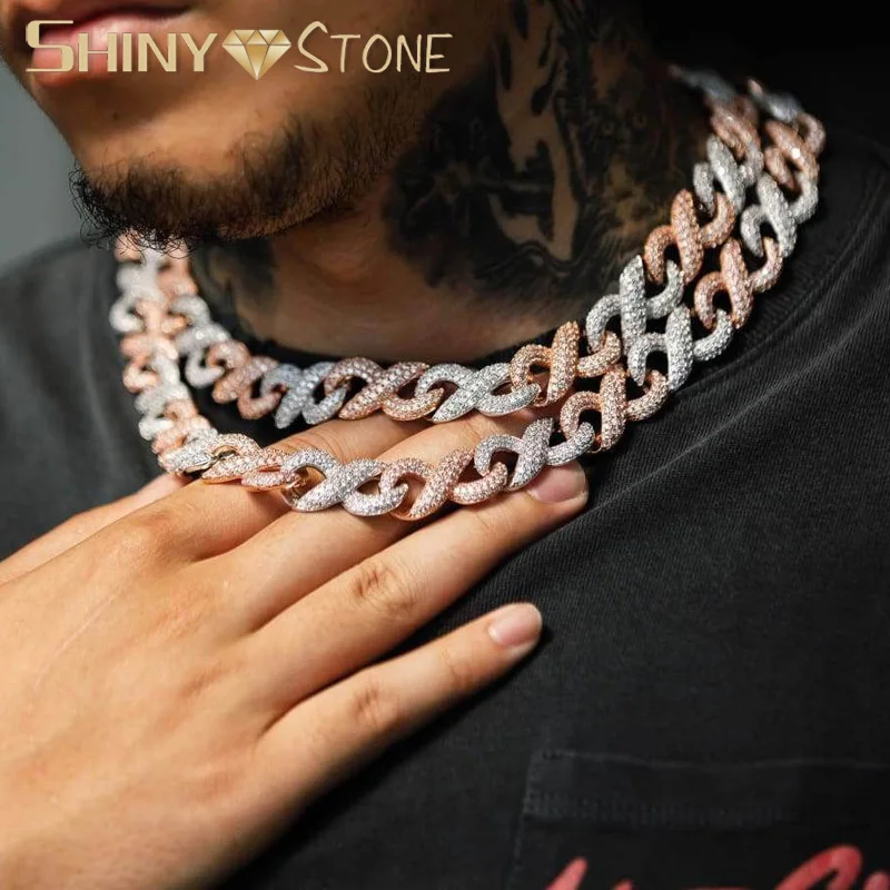 

Iced Out Bling Miami Cuban Chain Necklace Luxury Micro Paved Two Tone Color Infinity Chain For Men Women Hip Hop Jewelry