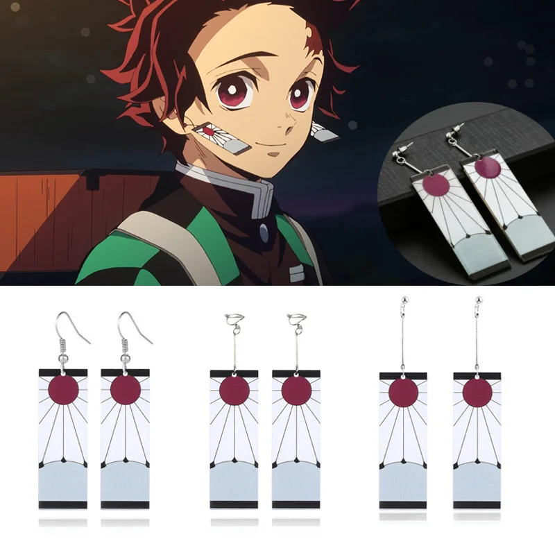 

Anime Cosplay Earring Pendant Kimetsu No Yaiba Tanjirou Kamado Earrings Cosplay Accessores Keychain Gift