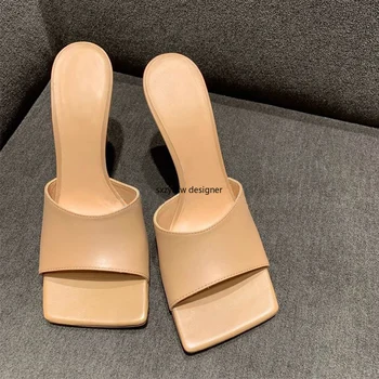 Square Toe Genuine Leather Thin High Heels Women Slippers Peep Toe High-heel Sexy Outdoor Sandals Luxury Slippers Women Design
Square Toe Genuine Leather Thin High Heels Women Slippers Peep Toe High-heel Sexy Outdoor Sandals Luxury Slippers Women Design