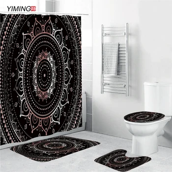 Geometric printing bathroom set four-piece toilet seat cover anti-skid foot pad set shower curtain set Geometric shower curtain
Geometric printing bathroom set four-piece toilet seat cover anti-skid foot pad set shower curtain set Geometric shower curtain