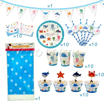 62Pcs for 10kids Sea Life Marine Animals theme birthday party supplies tableware set, plate+straw+glass+banner+invitations ect
62Pcs for 10kids Sea Life Marine Animals theme birthday party supplies tableware set, plate+straw+glass+banner+invitations ect