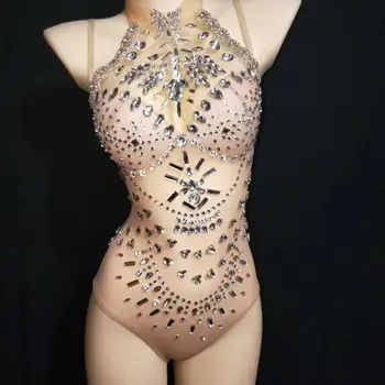 Halter Rhinestone Screen Perspective Female Sexy Tight Fitting Catsuits Women's Fashion Slim Pole Dancer Performance Costumes
Halter Rhinestone Screen Perspective Female Sexy Tight Fitting Catsuits Women's Fashion Slim Pole Dancer Performance Costumes