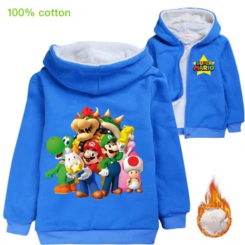 

Super Mario jacket boy winter velvet warmth Clothes baby girls boys hoodies jackets outfit MARIO Kids cartoon coat sweatshirt