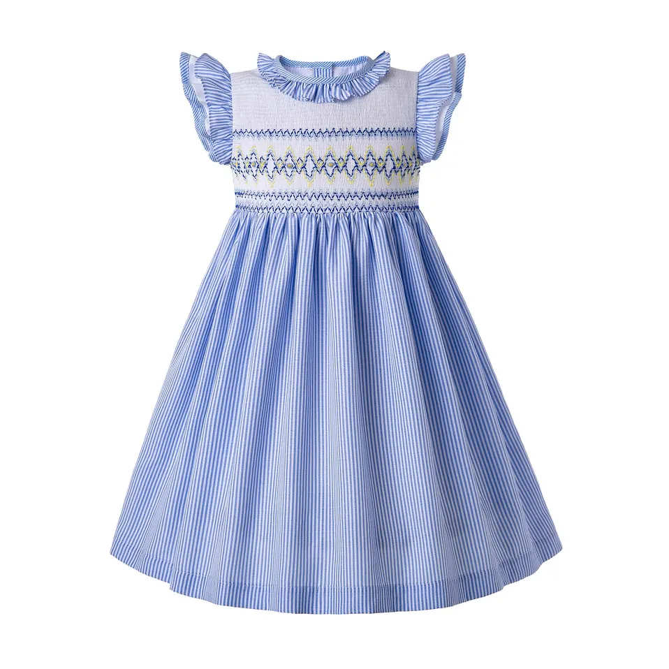 Pettigirl Wholesale Embroidery Blue Stripe Girls Smocking Dresses Summer Solid (Dress Length under Knee) A289B 
Pettigirl Wholesale Embroidery Blue Stripe Girls Smocking Dresses Summer Solid (Dress Length under Knee) A289B