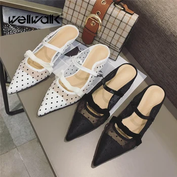 Wellwalk Heel Slippers Women Dress Shoes Ladies Small Heel Mules Women High Slippers Fashion Lace Slides Women Pointed Toe Mules
Wellwalk Heel Slippers Women Dress Shoes Ladies Small Heel Mules Women High Slippers Fashion Lace Slides Women Pointed Toe Mules