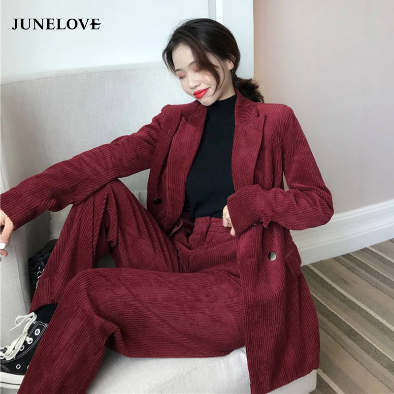 Женский вельветовый пиджак JuneLove двубортный с отложным воротником верхняя одежда
