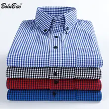 Camiseta de marca BOLUBAO para hombre, camisas de manga larga, cuello vuelto, estilo Casual, camisa a cuadros ajustada para hombre(China)