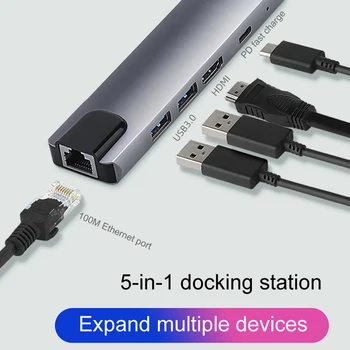Computer Cable 5-in-1 Type-C to HDMI PD Docking Station USB 3.0 Hub HD Hub RJ45 For Notebook Computer Cables & Connectors
Computer Cable 5-in-1 Type-C to HDMI PD Docking Station USB 3.0 Hub HD Hub RJ45 For Notebook Computer Cables & Connectors
