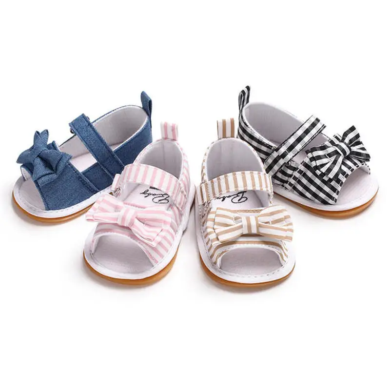 

Baby Girl Sandals Shoes Stripe Gingham Bowknot Rubber Soft Anti-Slip Sole Toddler Crib Shoes Infant Hot Sale Fashion Sandals