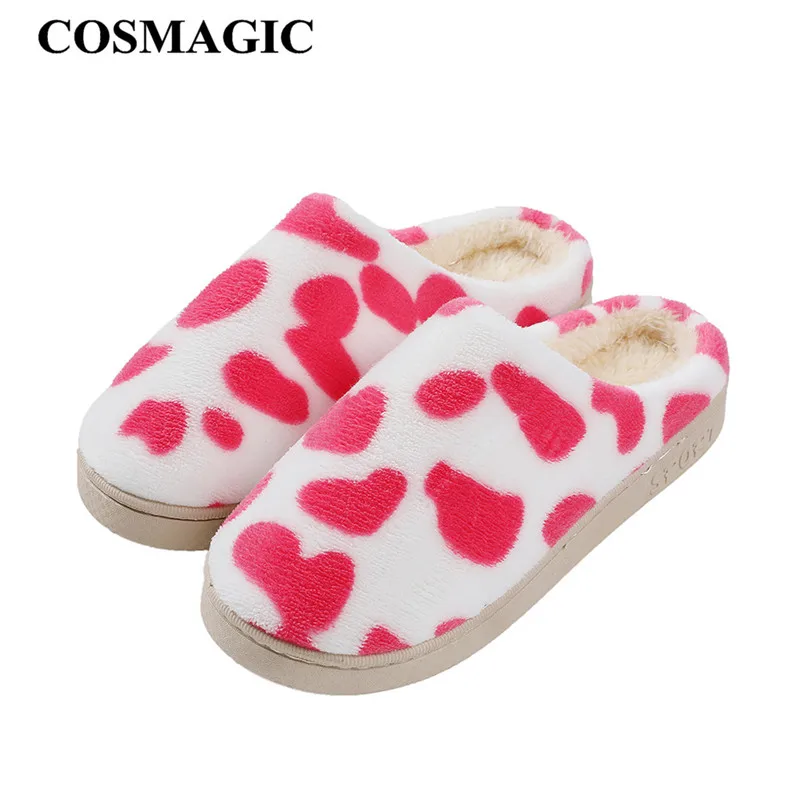 Новинка 2019 зимние женские тапочки COSMAGIC в горошек домашние из флока с плюшевой