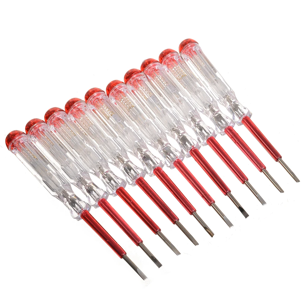 10pcs Induced Electric Tester Screwdriver Probe with Indicator Light Circuit Tester Screw Driver Voltage Tester Pen 130x10mm
10pcs Induced Electric Tester Screwdriver Probe with Indicator Light Circuit Tester Screw Driver Voltage Tester Pen 130x10mm