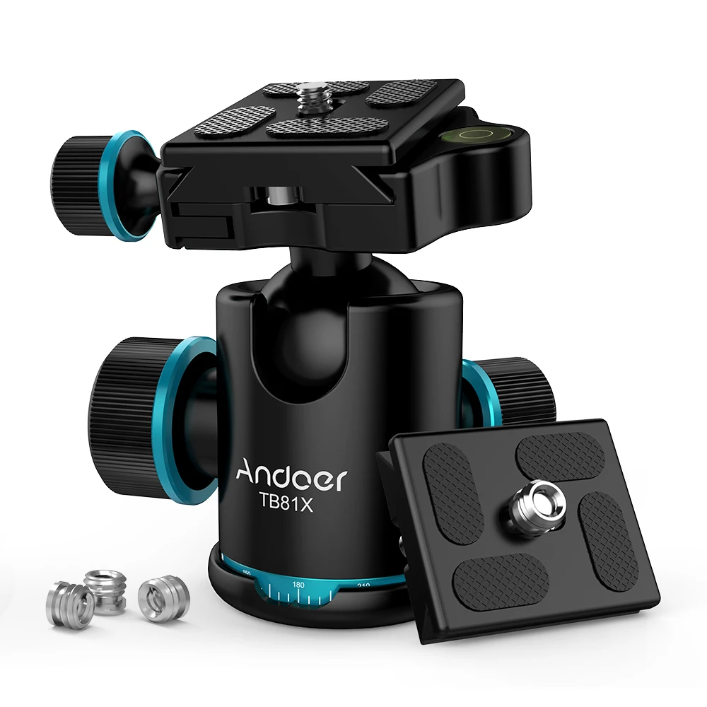 Andoer TB81X Tripod Ball Head 360 Degree Rotating Panoramic Ball Head for Tripod Monopod Slider with Screw Adapter and Plate
Andoer TB81X Tripod Ball Head 360 Degree Rotating Panoramic Ball Head for Tripod Monopod Slider with Screw Adapter and Plate