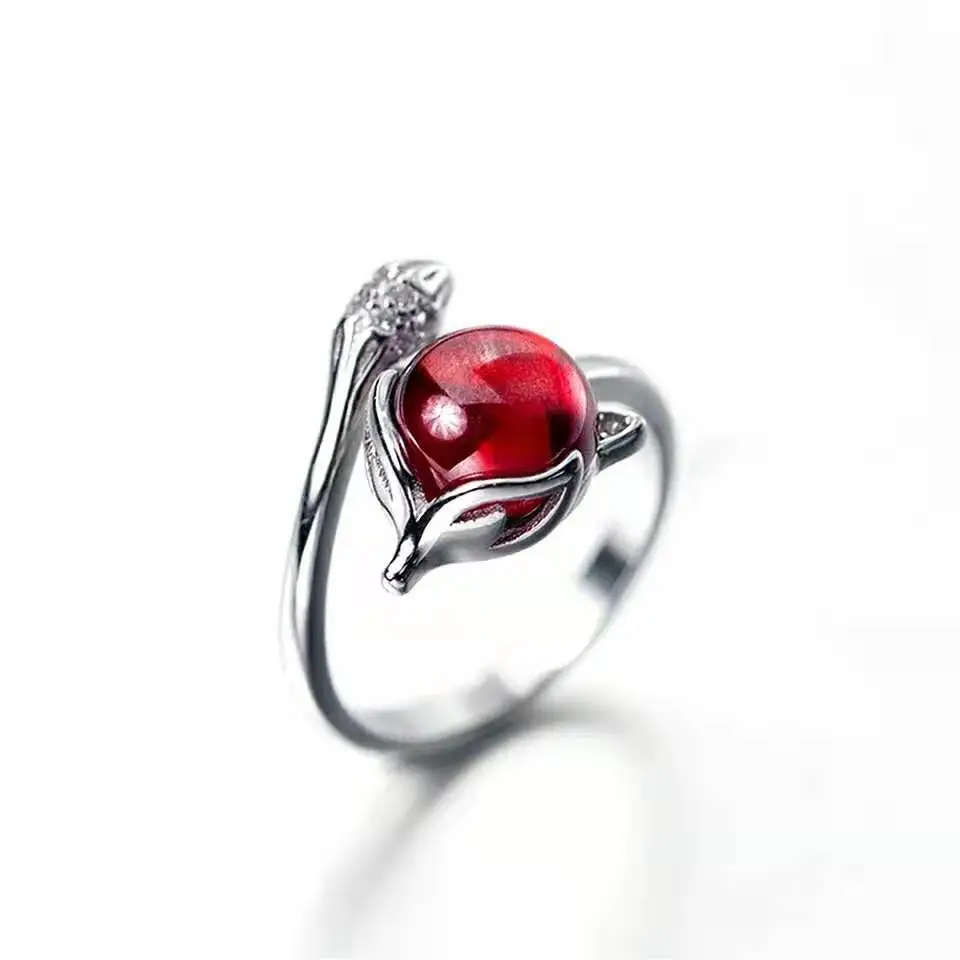 925 Sterling Silver Open Ring Natural Garnet Ring Cute Fox with Zircon Solid for Women's Party Wedding Jewelry
925 Sterling Silver Open Ring Natural Garnet Ring Cute Fox with Zircon Solid for Women's Party Wedding Jewelry
